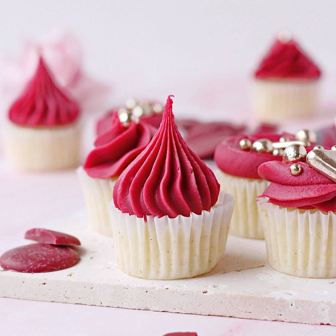 Cupcakes med bringebærganache