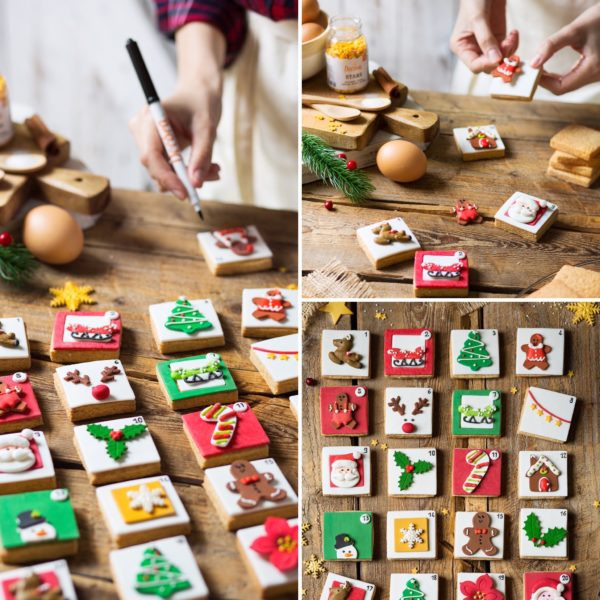 Decora spiselig kakepynt til jul med julenisse, juletre og reinsdyr