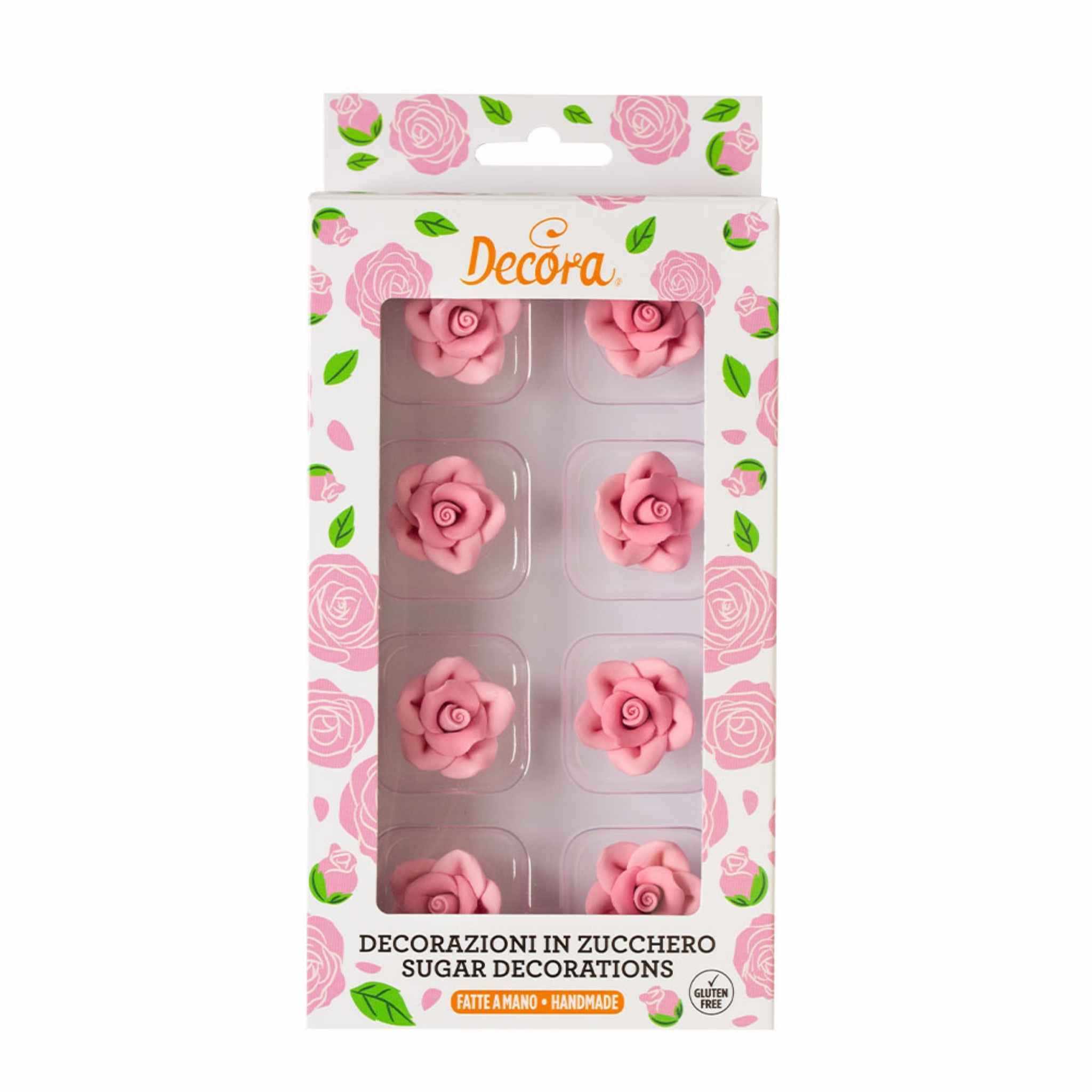 Decora Spiselig Kakepynt Små Roser -Rosa- pk/8