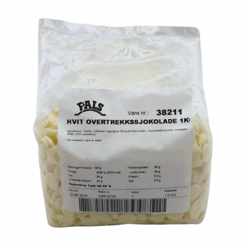 Non-temp hvit sjokolade overtrekk i pakker på 1 kg