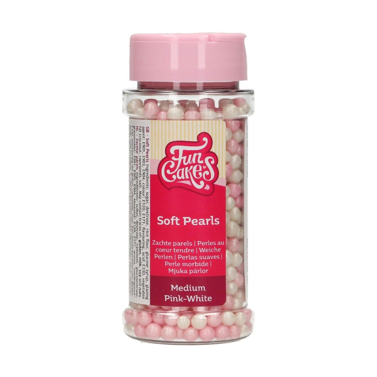 FunCakes Myke perler - Rosa/Hvit 60g