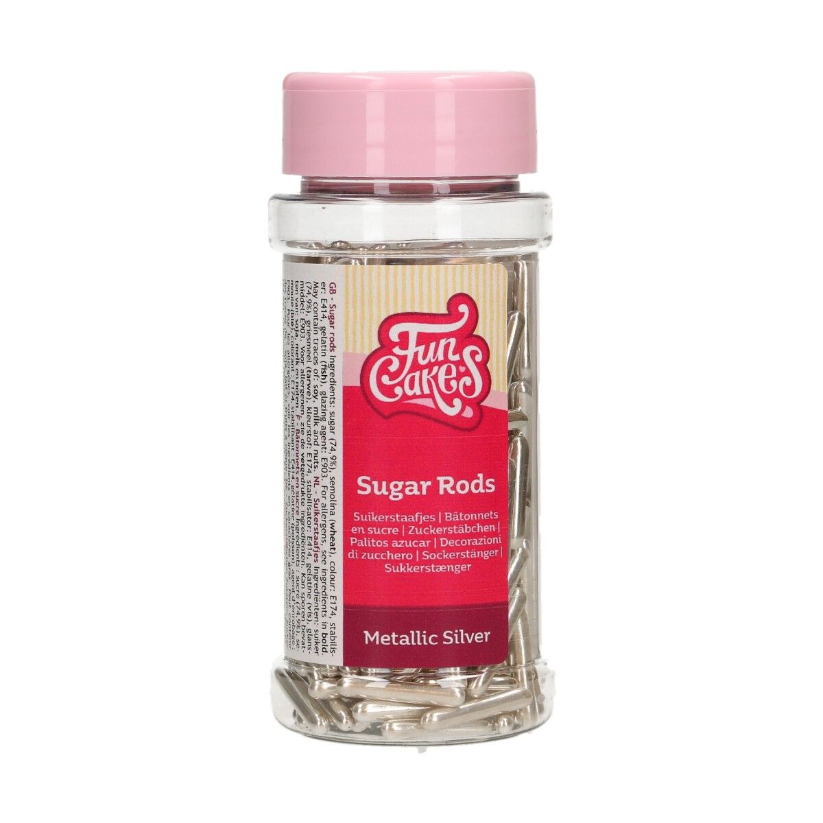 FunCakes kakestrø Metallic Sukkerstenger XL -Sølv- 70g