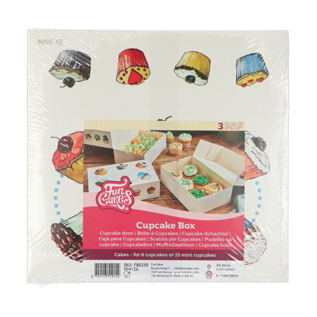 FunCakes Cupcake-boks - cupcake motiv- 24x16x8cm, 3 stk