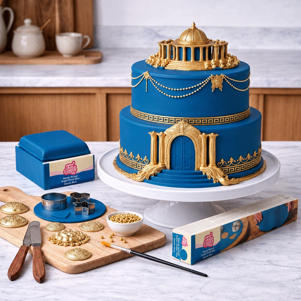 FunCakes Fondantlokk Jeansblå fondant, 36cm i diameter