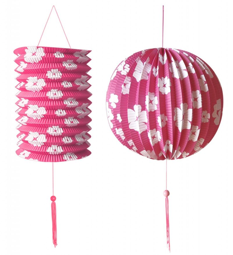 Pynt til fest, lanterne og kule i papir, Rosa