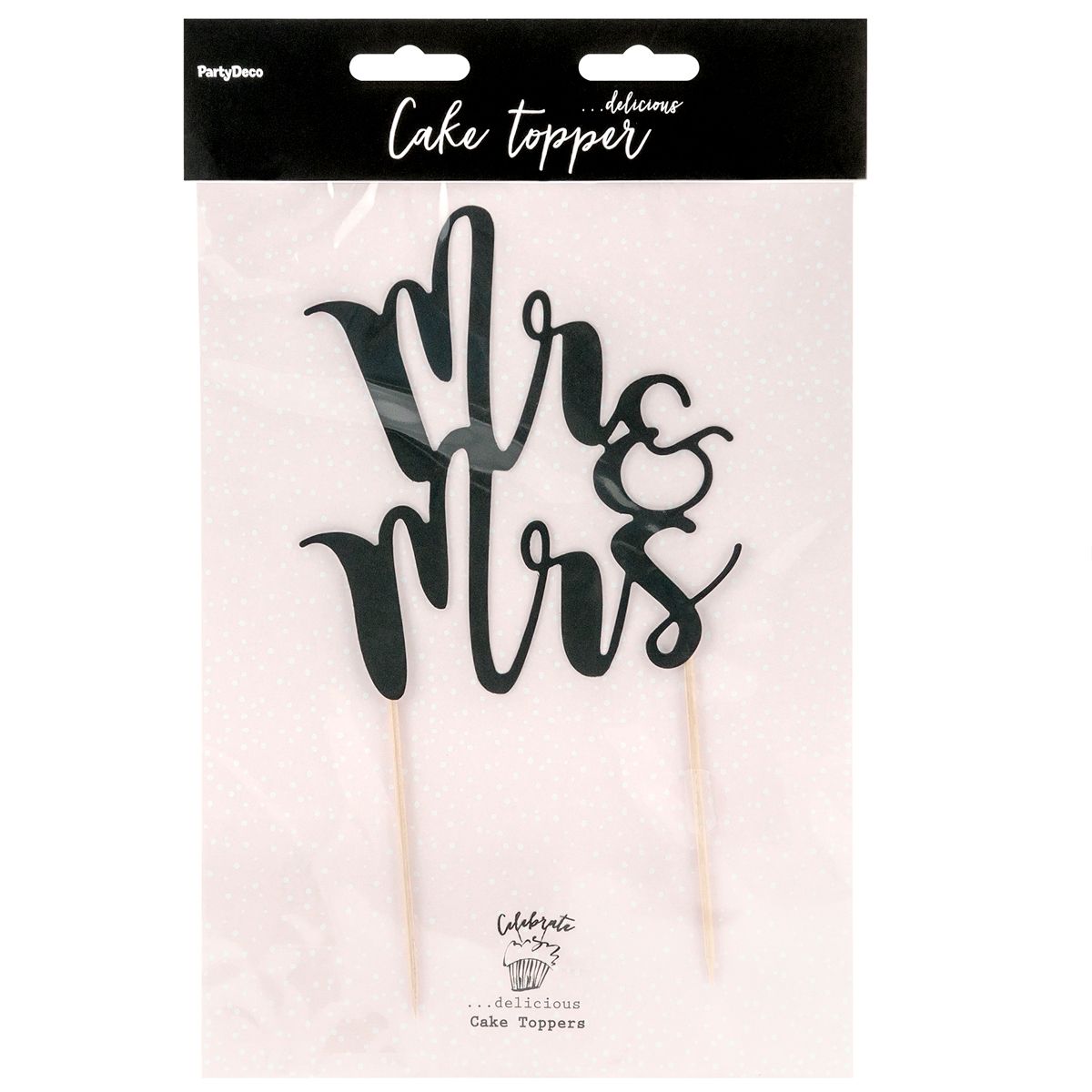 Kaketopp til bryllup med tekst "Mr&Mrs" -Svart-