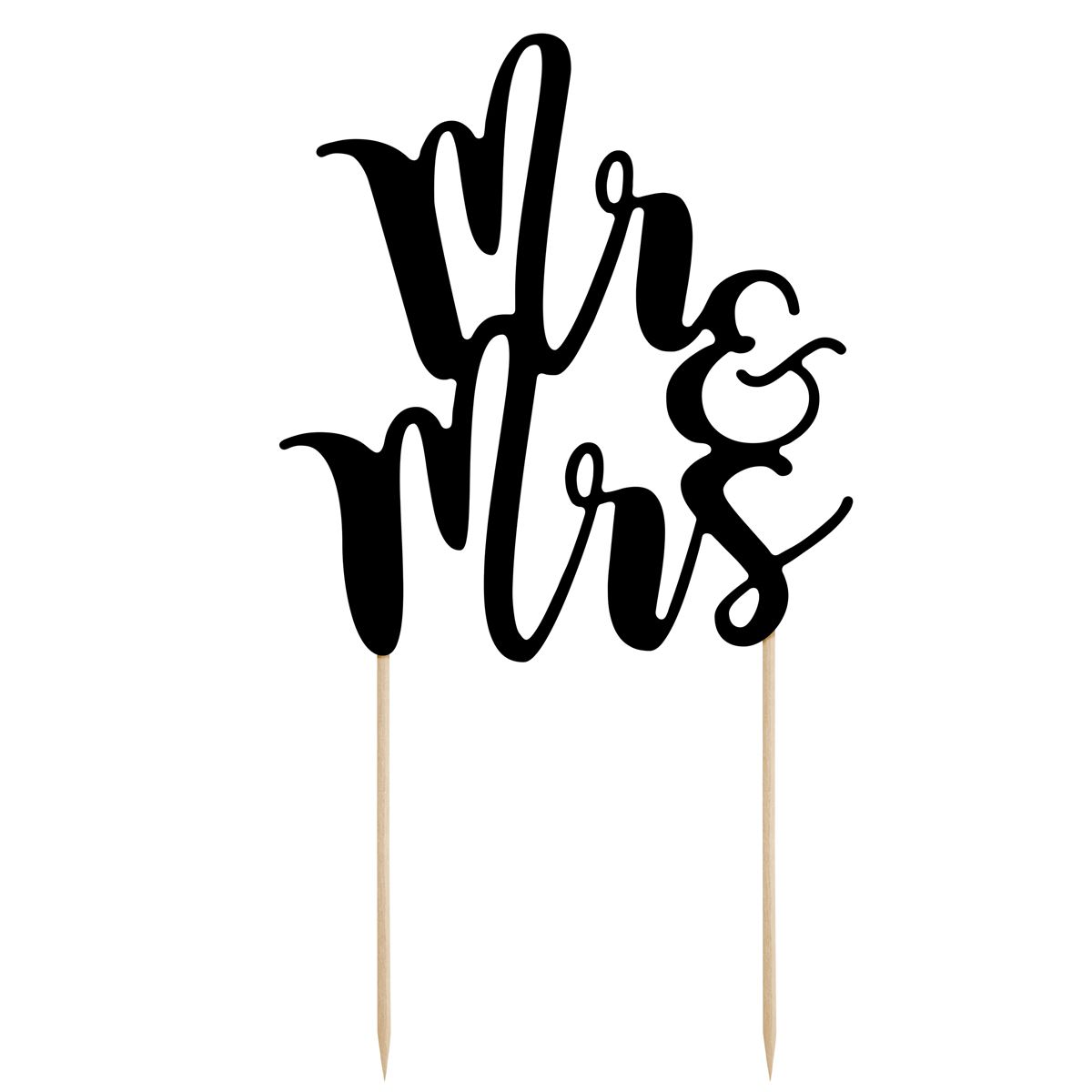 Kaketopp til bryllup med tekst "Mr&Mrs" -Svart-