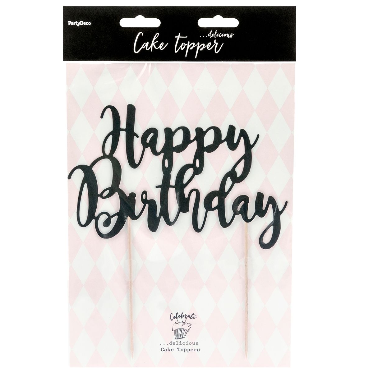 Kaketopp "Happy Birthday" -Svart-