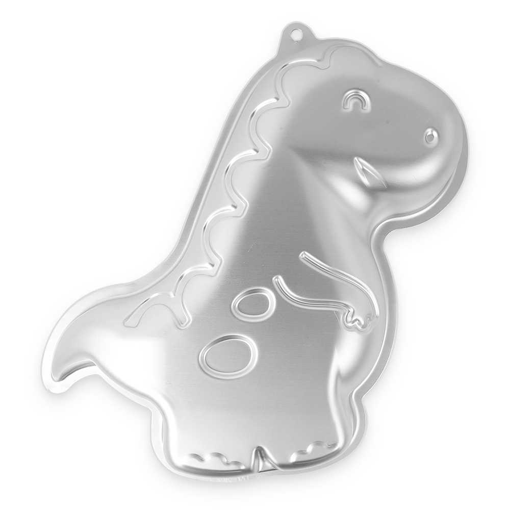 Kakeform i aluminium formet som en dinosaur.