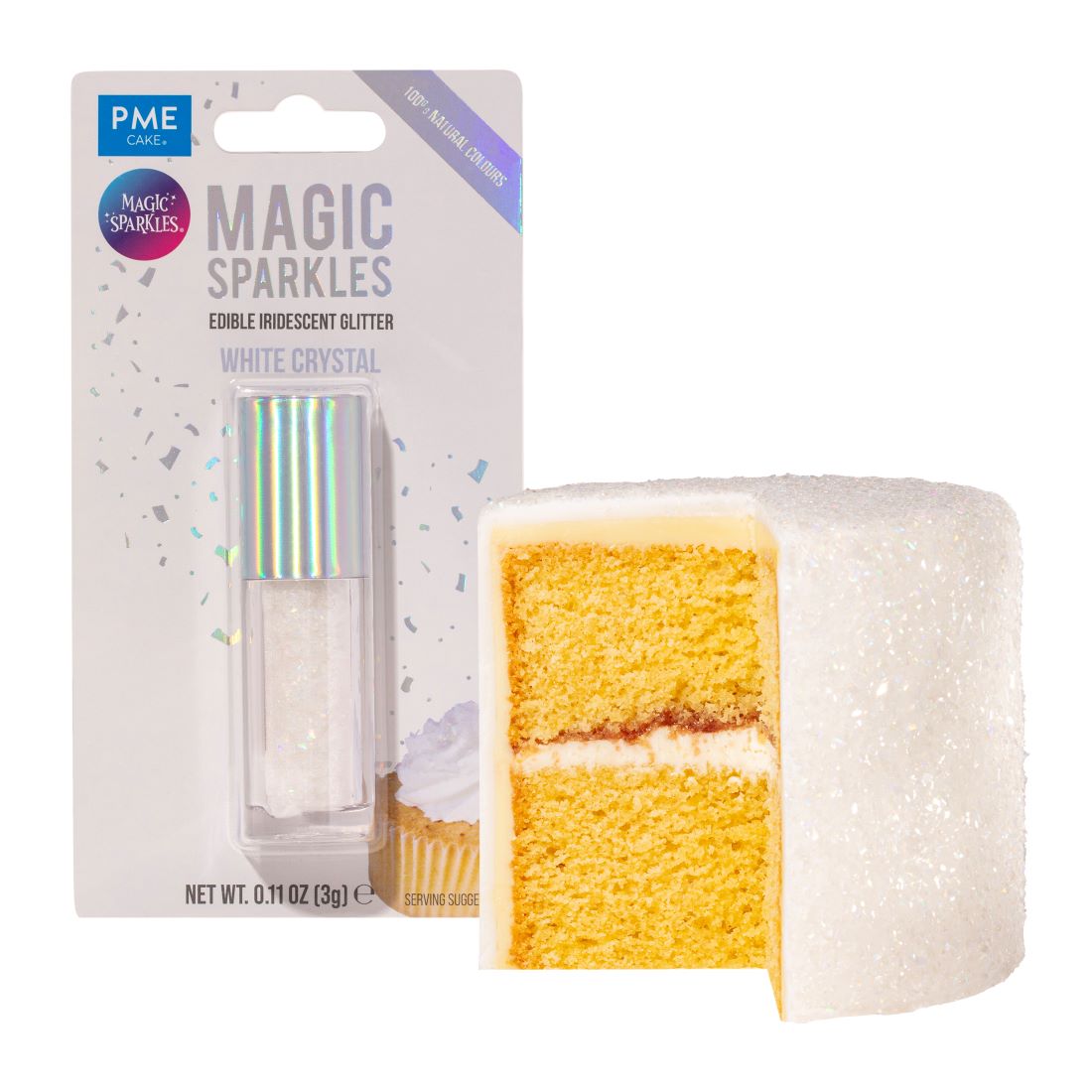 PME Magic Sparkles – Spiselige glitterflak -White Crystal-, 3g