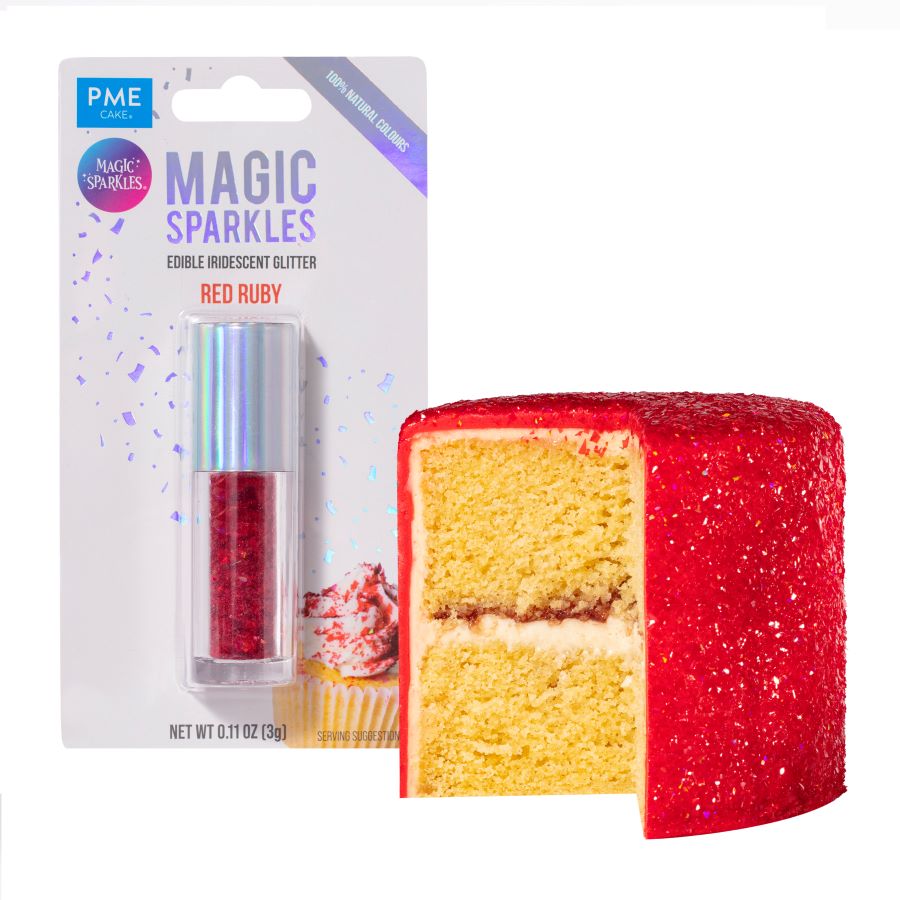 Røde Spiselige glitterflak til kake