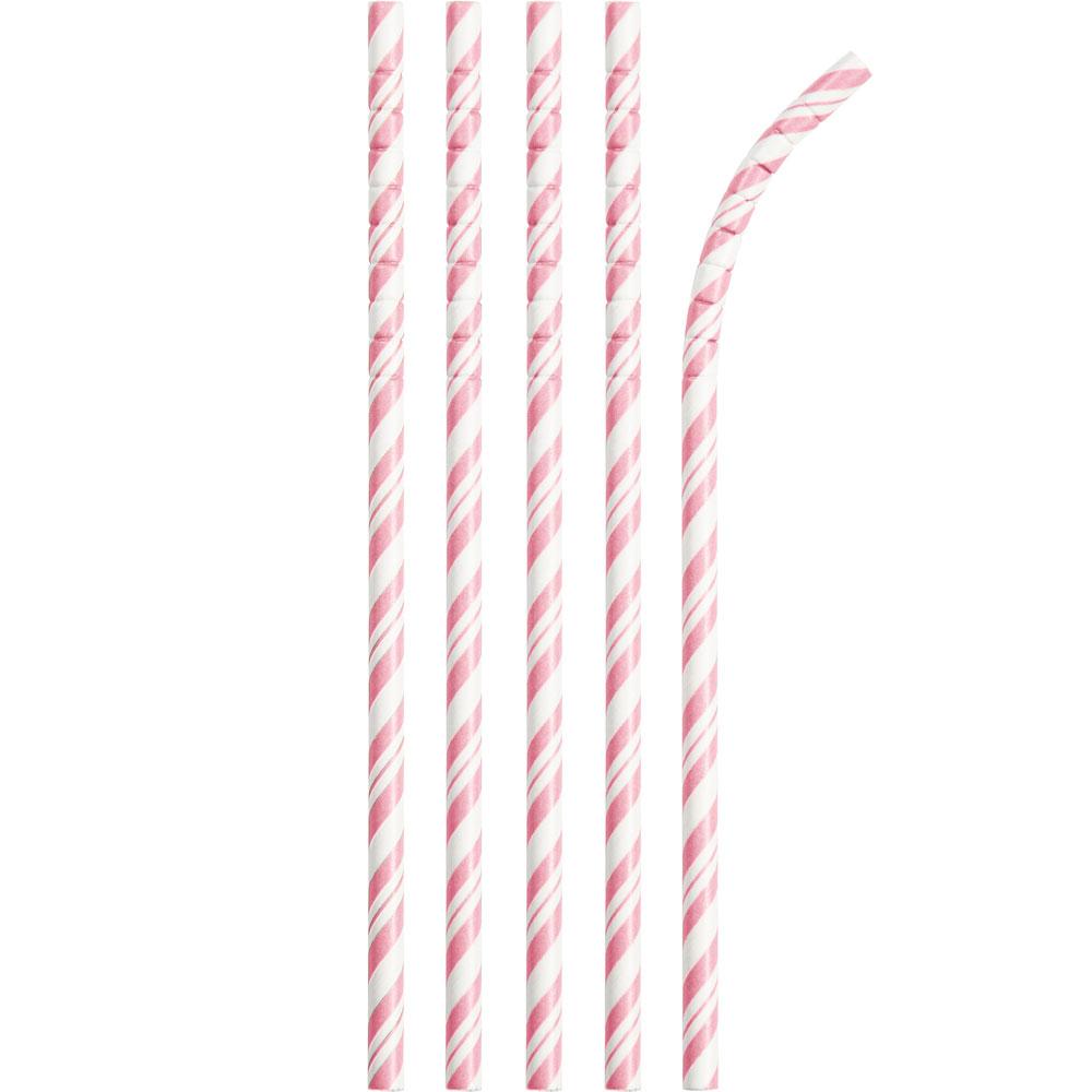 Bøyelig pappsugerør rosa og hvit