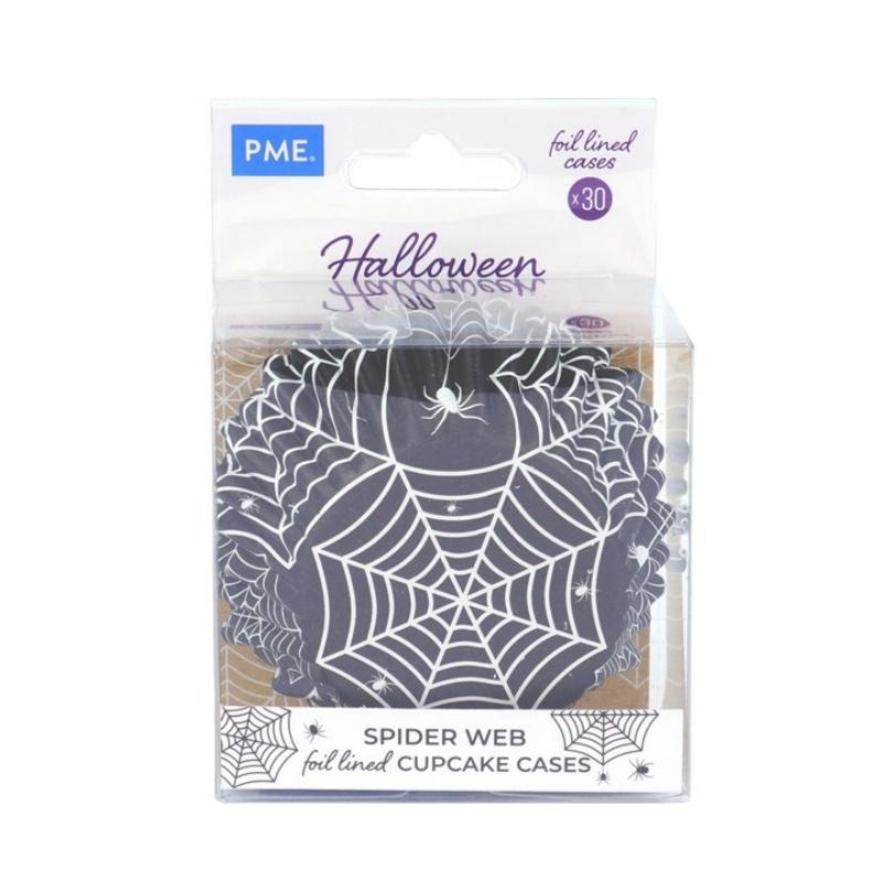 PME Cupcakeform til halloween med spindelvev og edderkopper
