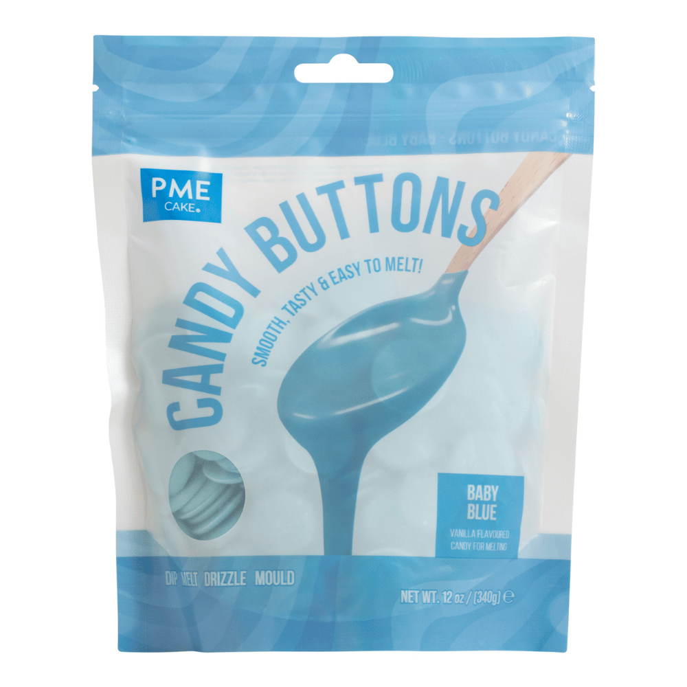 PME Candy Buttons Babyblå 340g – perfekt for drips, dipping og dekorasjon