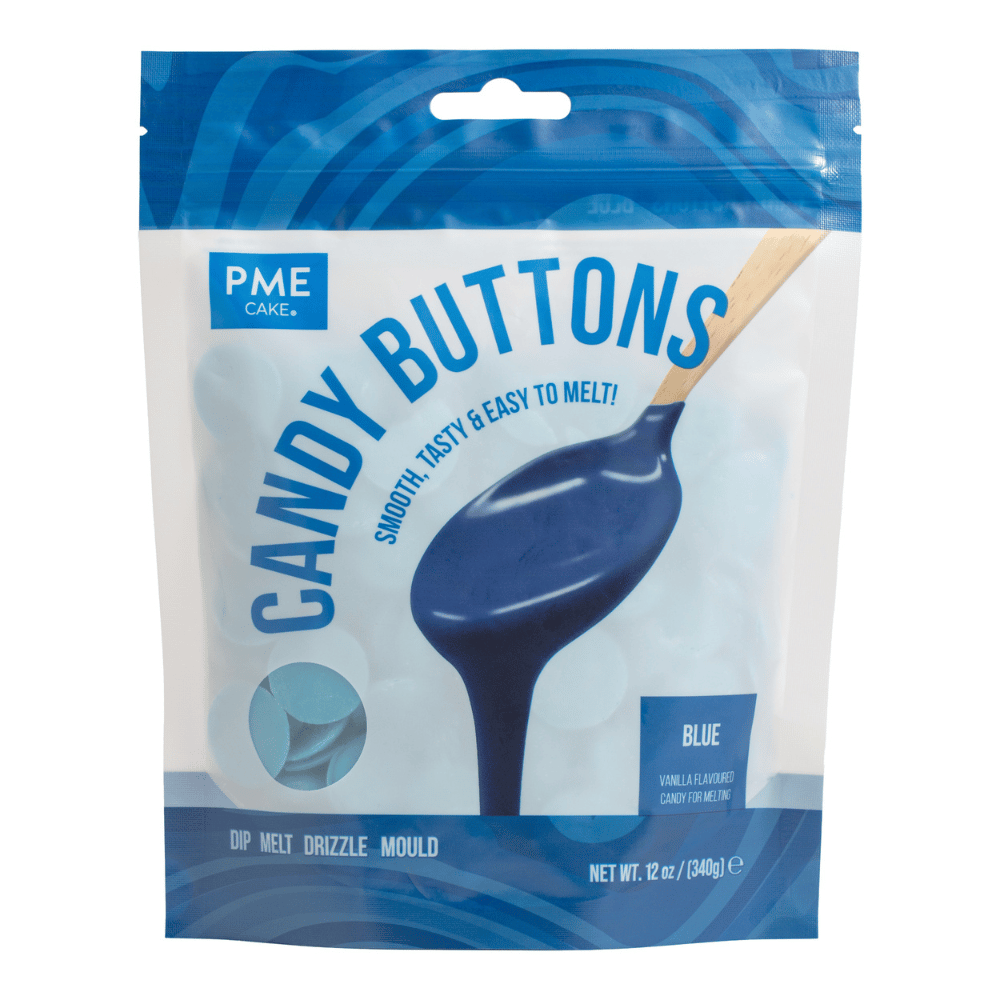 PME Candy Buttons Blå 340g – perfekt for drips, dipping og dekorasjon