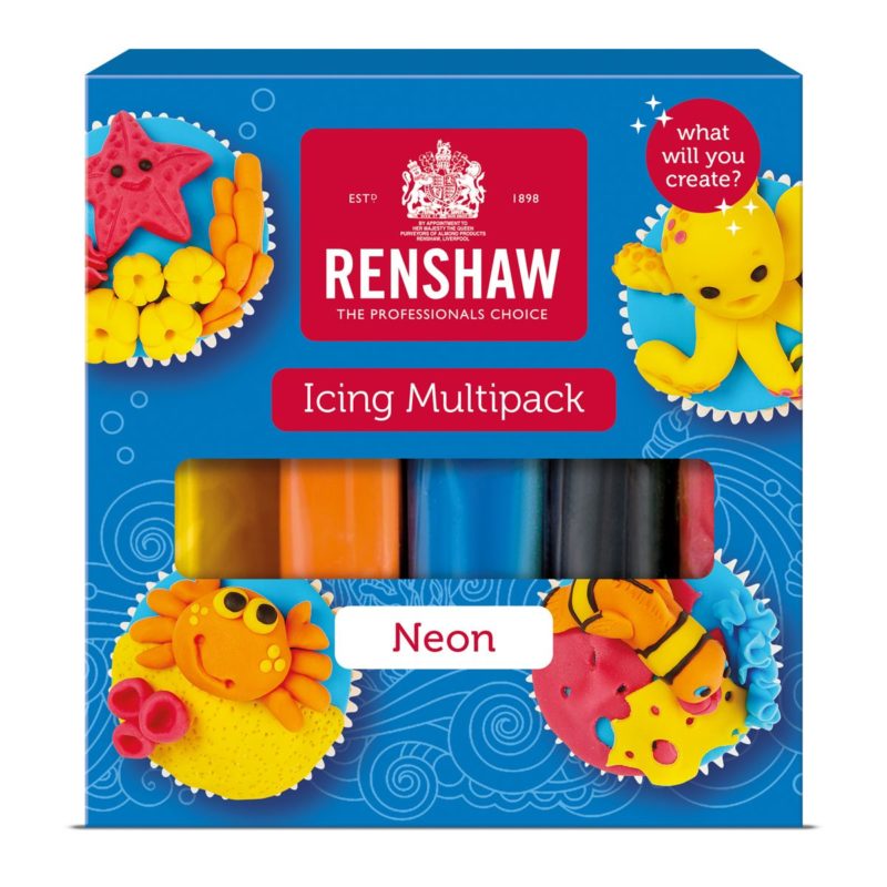 Renshaw fondant NEON i fargene gul, oransje, blå, svart og rød