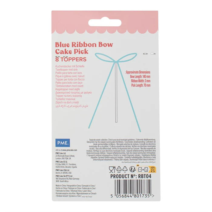 Kaketopp Sløyfe av satengbånd, Blå, 8 stk