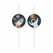 Papirsugerør med dekor, Verdensrommet - Rocket Space, pk/4