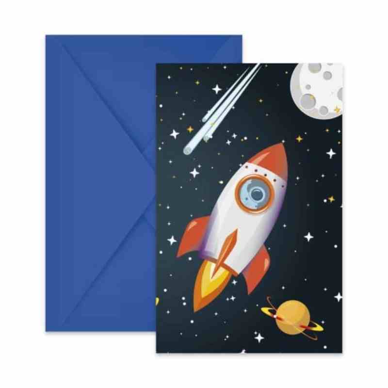 Invitasjonskort Verdensrommet - Rocket Space, pk/6