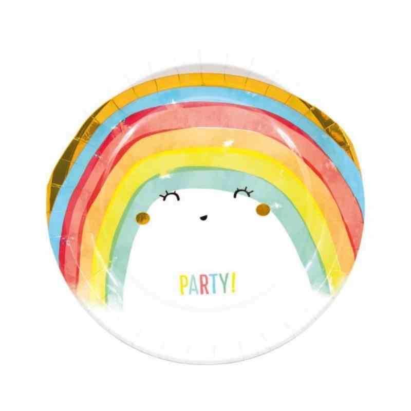Papptallerken regnbue - Rainbow Party, pk/8