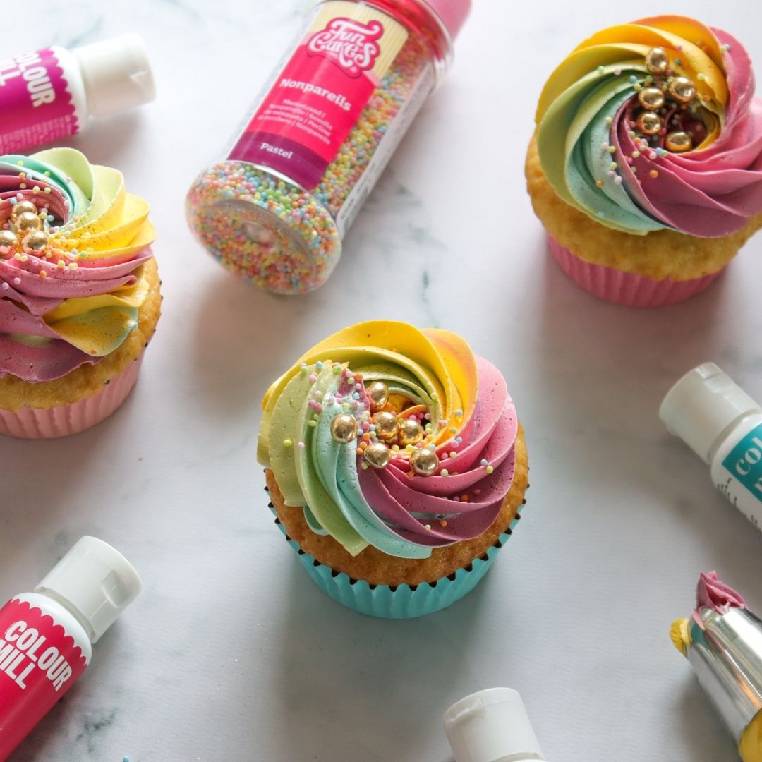 Regnbue cupcakes produktpakke