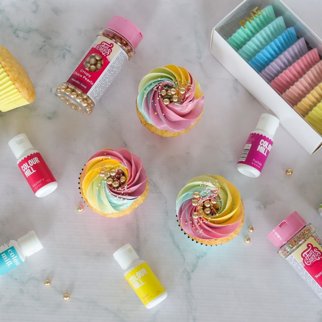 Regnbuecupcakes produktpakke