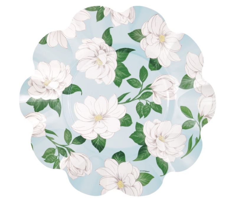 Papptallerken hvit blomster