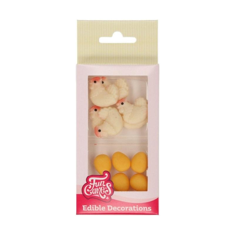 FunCakes Spiselig kakepynt -Påskemarsipan- pk/12 Spiselig kakepynt fra FunCakes med påskedekorasjoner av høne og egg i påskemarsipan. Perfekte til å pynte dine cupcakes, muffinser og kaker.  Fullfør påskedekoreringen din med disse påskekyllingne og påskeeggene laget av marsipan til dine cupcakes, muffinser og kaker. Perfekte til å pynte med på toppen av dine cupcakes. På <a href="https://slikkepot