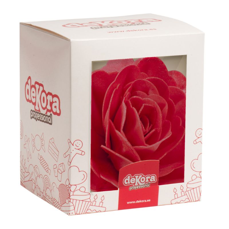 Spiselig Kakepynt Stor Rose -Rød- 12,5cm
