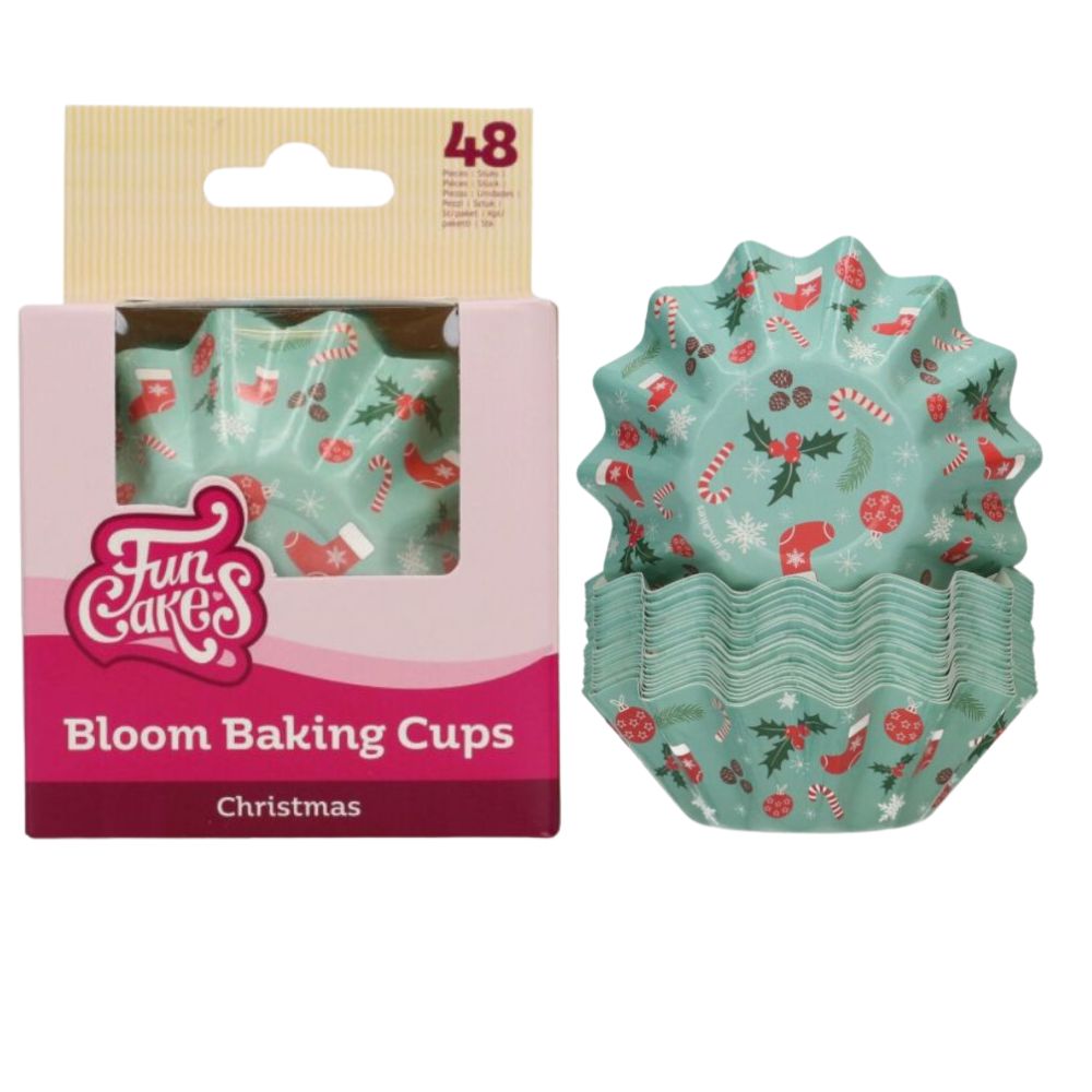 FunCakes Bloom Muffinsformer -Jul-, pk/48   FunCakes Bloom Muffinsformer -Jul-, pk/48  
 Skap festlige cupcakes og muffins med disse vakre muffinsformene fra FunCakes. Bloom muffinsformer jul har en mintgrønn bakgrunn med sjarmerende julemotiver som julestrømper, sukkerstenger, kristtorn, kongler, julekuler og snøfnugg. 
 Disse muffinsformene er laget av tykt, fettbestandig kartong som holder form