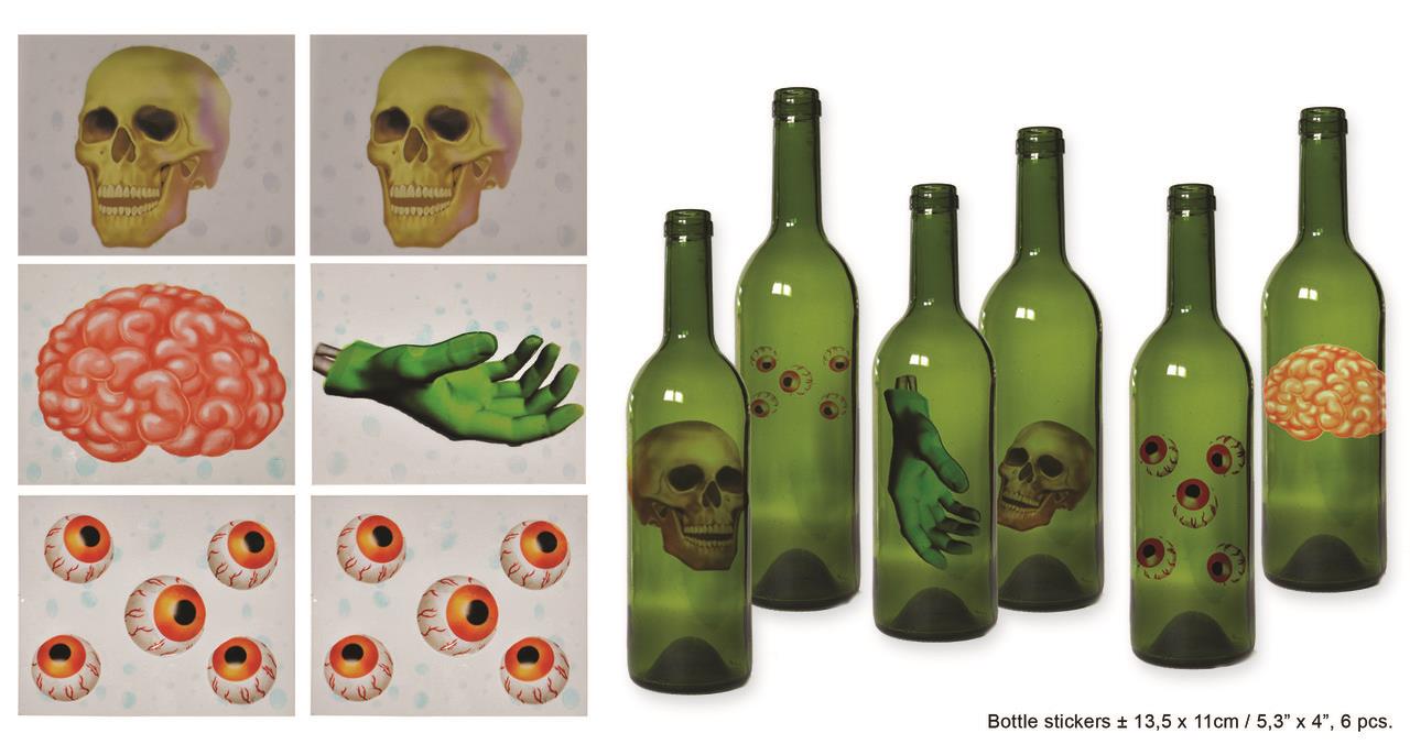 Flaske-etiketter til halloween, Kroppsdeler, pk/6