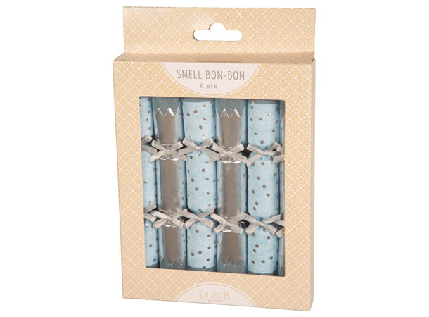 Knallbon-bon eller smellbon-bon i lys blå og sølv