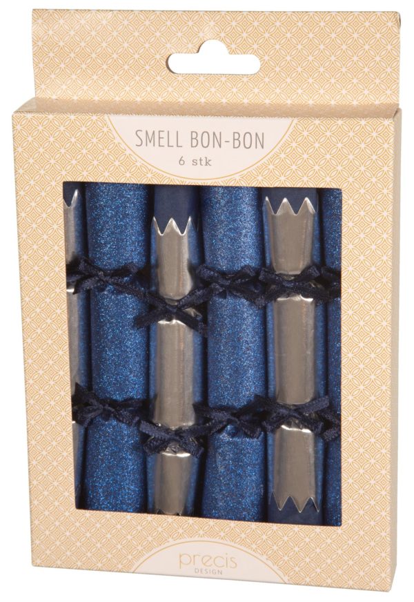 Knallbon-bon Mørkeblå og sølv med sløyfe, pk/6