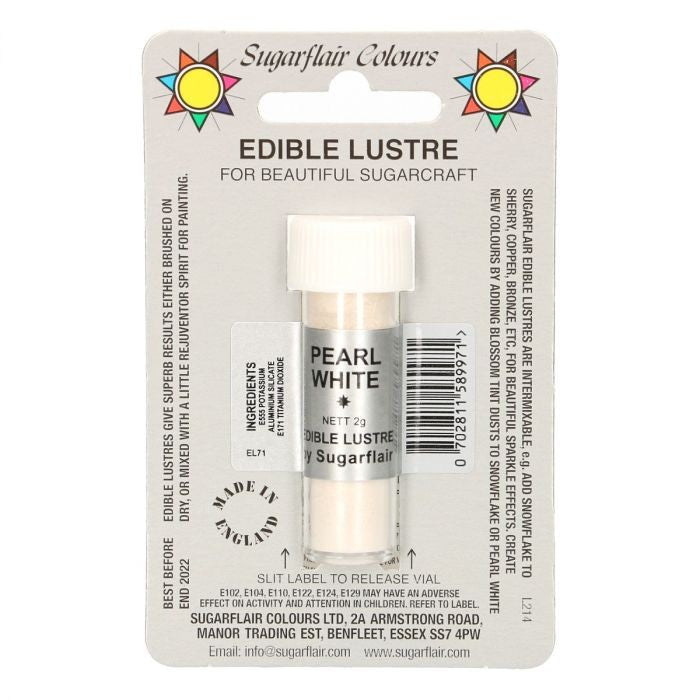 Sugarflair spiselig glitter Pearl White, 2g