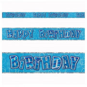 Blå/hvit/sølv happy birthdaybanner