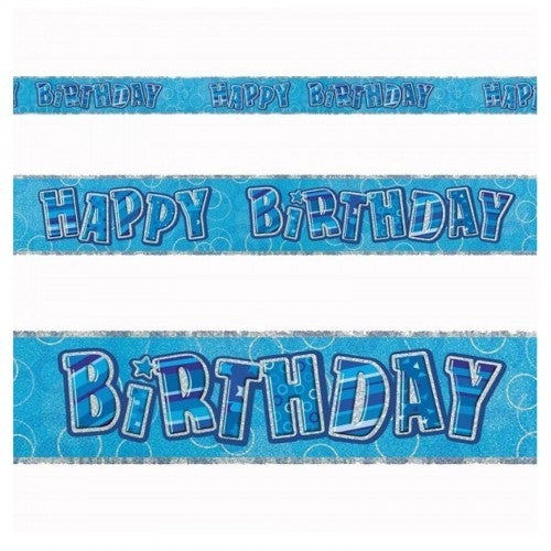 Blå/hvit/sølv happy birthdaybanner