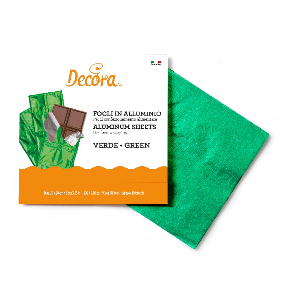 Decora Innpakningsark i aluminium -Grønn- 20x20cm, pk/150