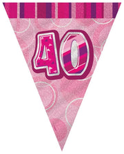 40 vimpelrekke i plast, rosa, 3,6meter x ca27cm