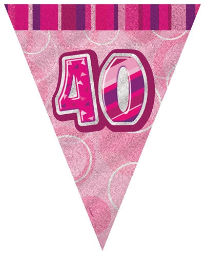 40 vimpelrekke i plast, rosa, 3,6meter x ca27cm