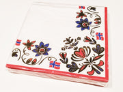 Servietter Norske flagg og gulldekor, pk/20