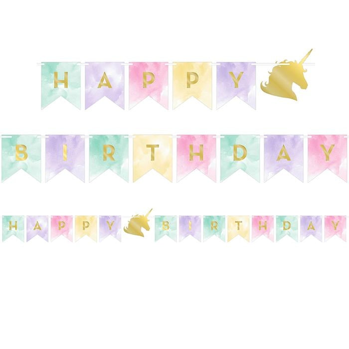 Enhjørning &quot;Happy Birthday&quot; partybanner