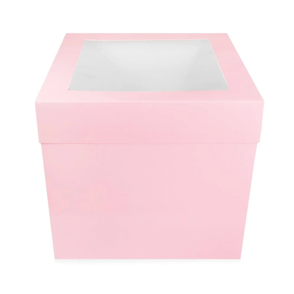 Babyrosa kakeeske med vindu i lokket, 22x22x25 cm – selges i 25-pakning