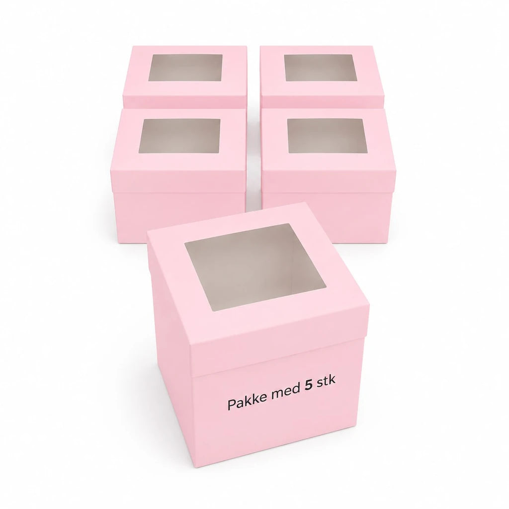 Babyrosa kakeesker med vindu, 22x22x25 cm – pakke med 5 stk