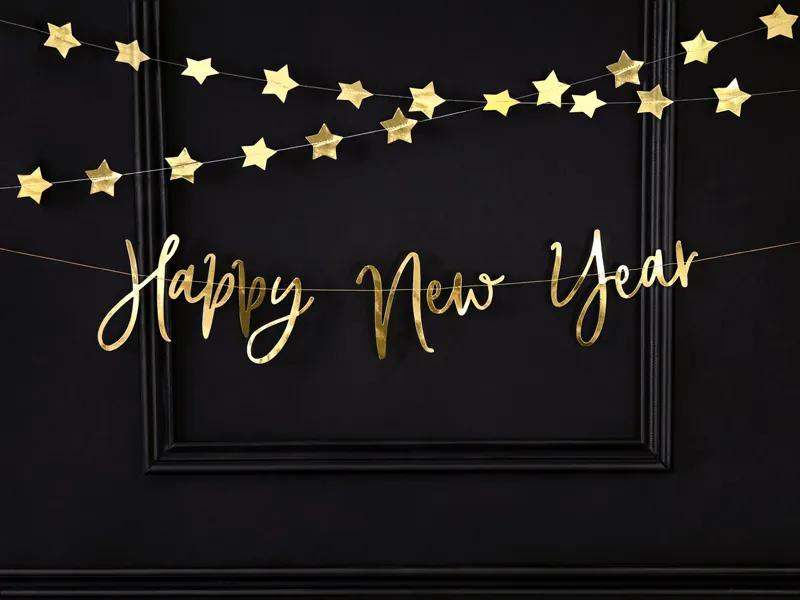banner i gull med skriften happy new year