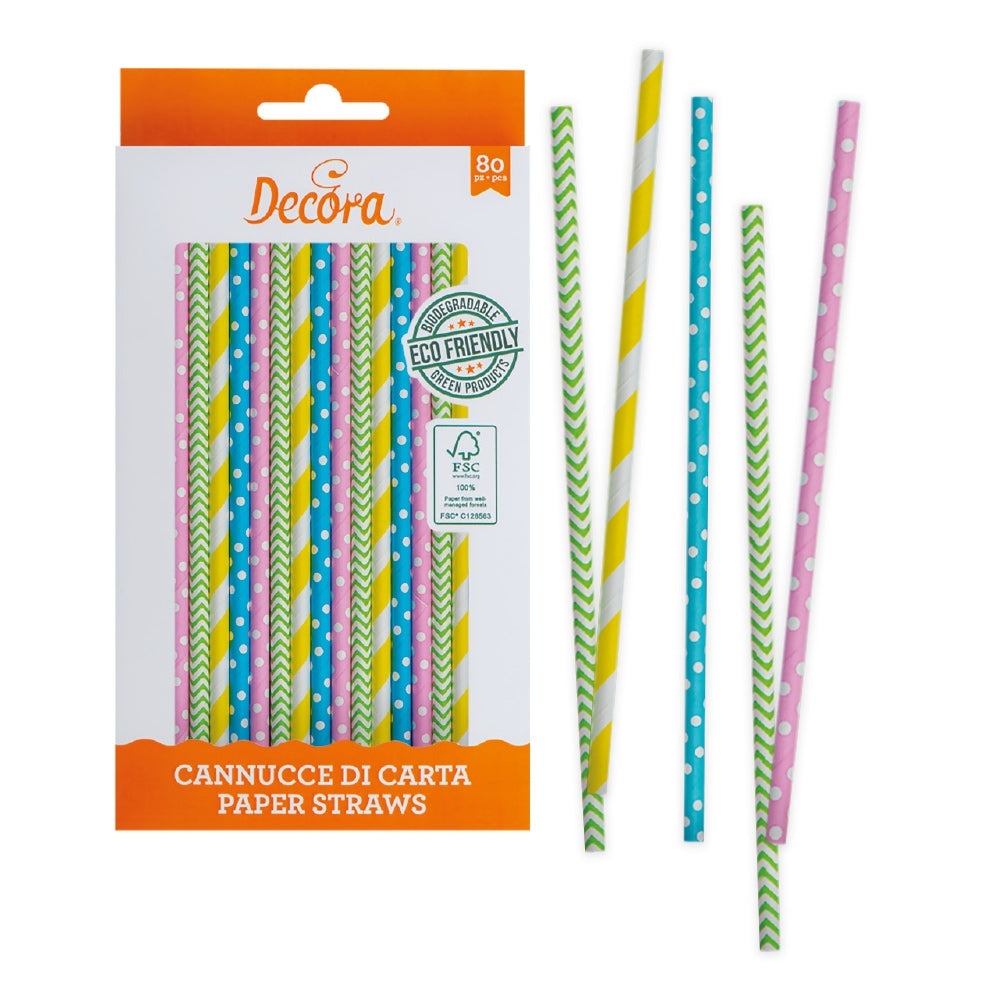 Decora papirsugerør -Pastell assortert- pk/80