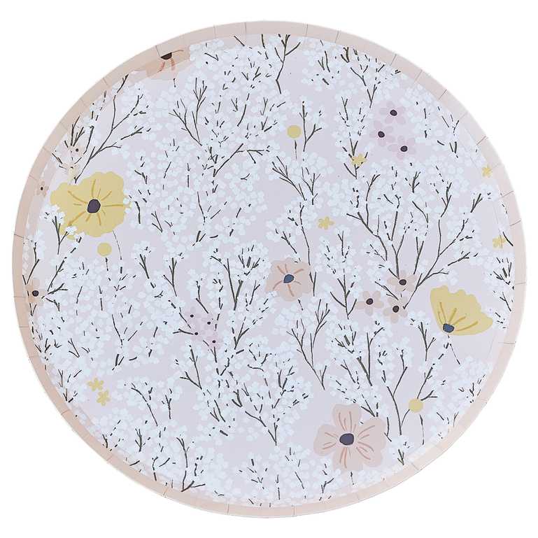 Papptallerkner rosa blomster motiv