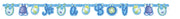 Blå babyshowerbanner "klesklyper"
