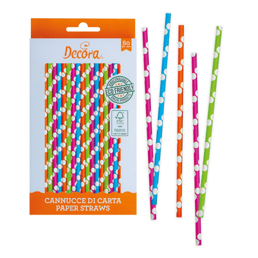 Decora papirsugerør -Prikker og farger- pk/80