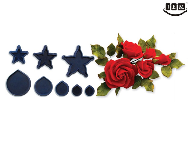 JEM utstikker Rose, blader og blomster, 8 deler