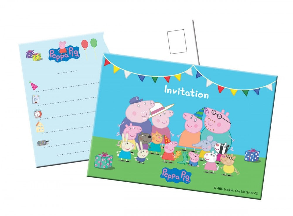 Peppa Gris invitasjoner, 8 stk